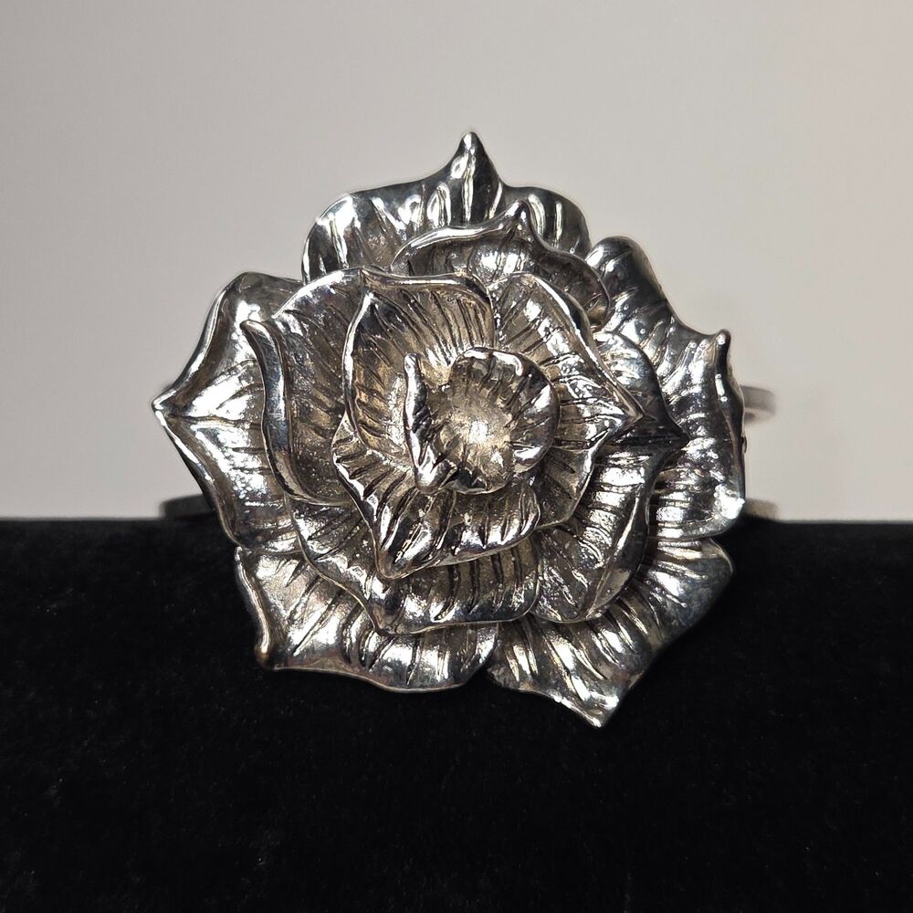 Rose Clamper Bracelet Silver Tone